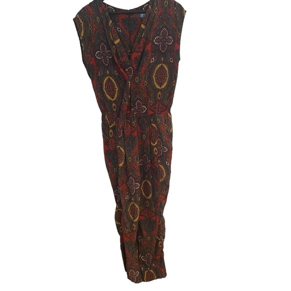 Anthropologie Eva Franco Paisley Printed V-neck Jumpsuit Size 8 Brown Red - Picture 1 of 15